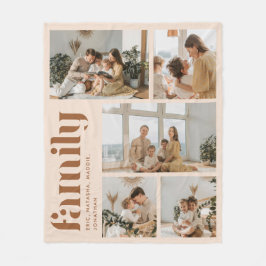 Modern Beige 5 Familjefotokollage med Namn Fleecefilt