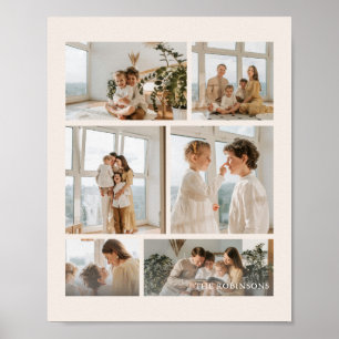 Modern Beige 6-Foto Familjenamn Poster