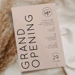 Modern Beige Affärslogotyp Stora Öppning Inbjudningar