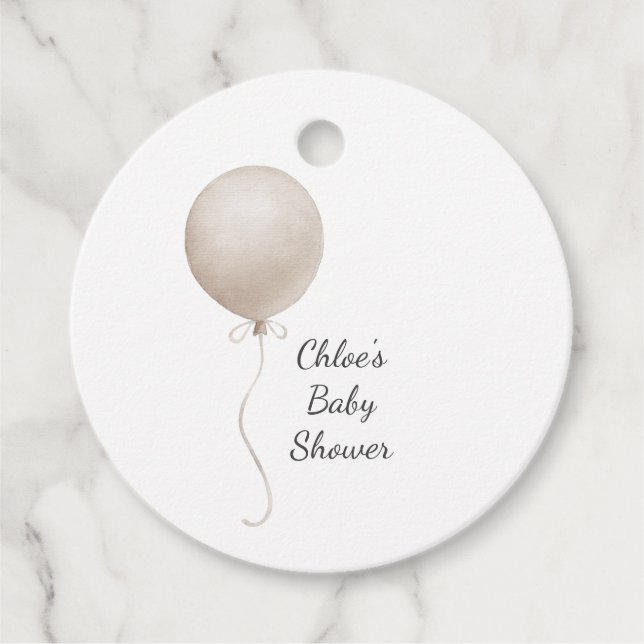 Modern Beige Balloon Boho Baby Shower Gåvor Etiketter (Framsida)