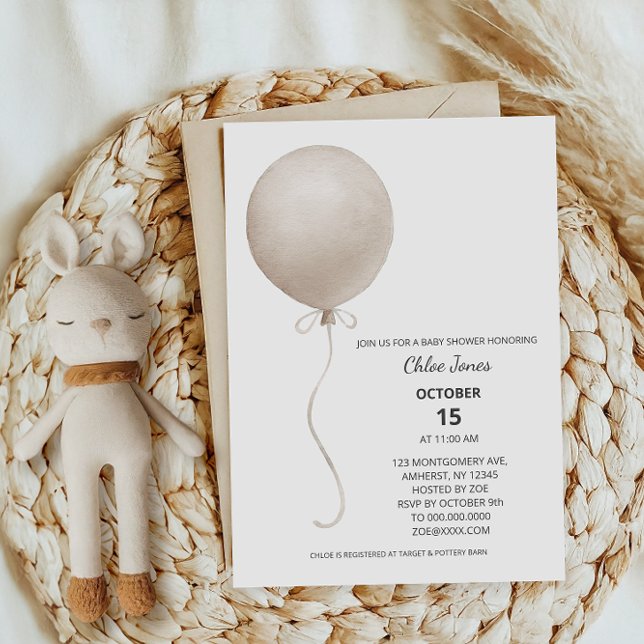 Modern Beige Balloon Boho Baby Shower Inbjudningar (Skapare uppladdad)