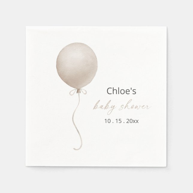 Modern Beige Balloon Boho Baby Shower Pappersservett (Framsidan)