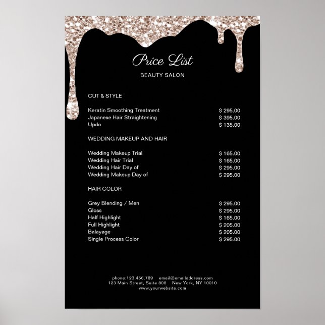 Modern Beige Black Glitter Preislisten Poster (Framsidan)