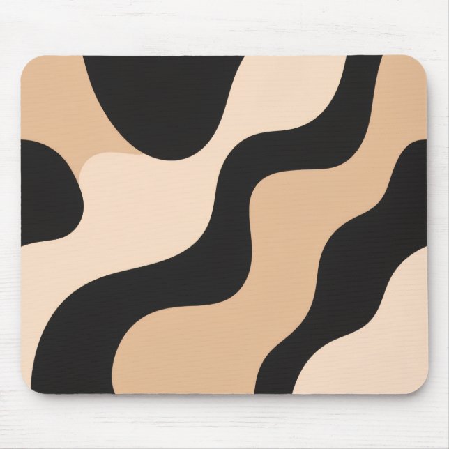 Modern Beige & Black Wave Mousepad Musmatta (Framsidan)