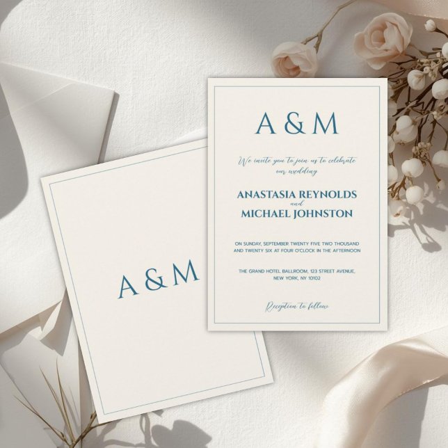 Modern beige blue minimalist wedding invitation inbjudningar (Skapare uppladdad)