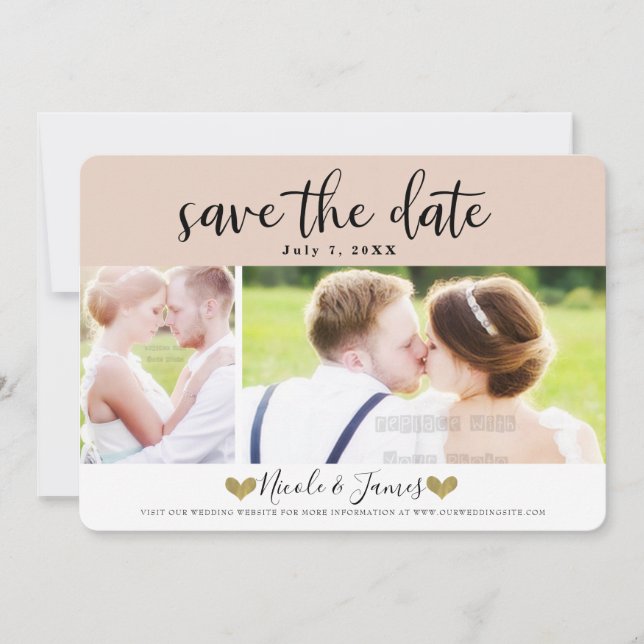 Modern Beige Blush Save the Date Foto Bröllop Inbjudningar (Framsida)