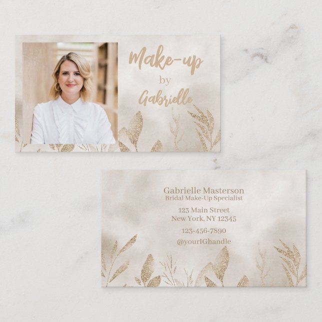 Modern Beige Botanical Boho Photo Script  Visitkort (Fram/baksida)