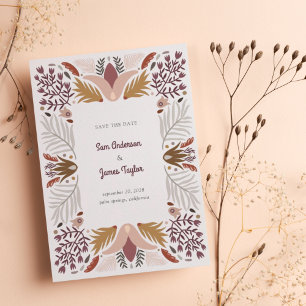 Modern Beige botaniska Blommigten Boho Ram Spara Datumet