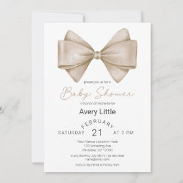 Modern Beige Bow Baby Shower Inbjudningar