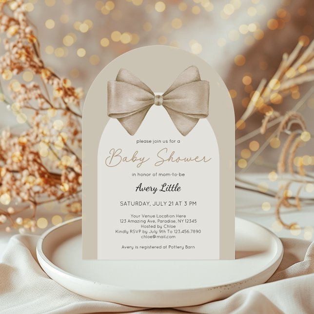 Modern Beige Bow Boho Baby Shower Inbjudningar (Skapare uppladdad)