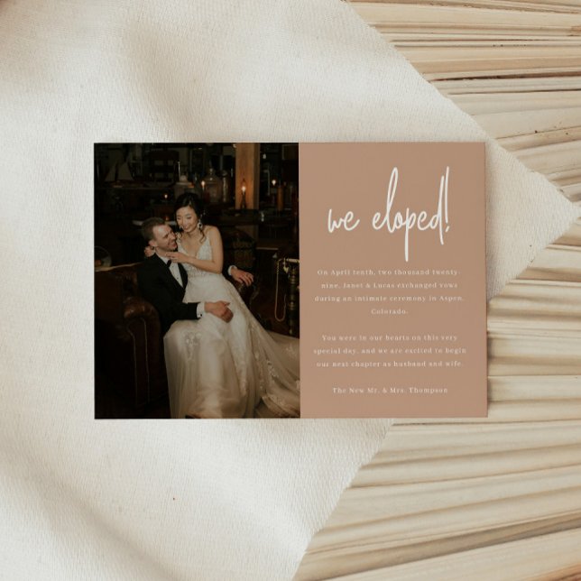 Modern Beige Bröllop Photo "We Elope" Meddelande (Skapare uppladdad)