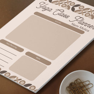 Modern Beige Brown Mönster Yoga Class Planner Anteckningsblock