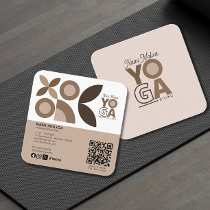 Modern Beige Brown Mönster Yoga Studio Fyrkantigt Visitkort