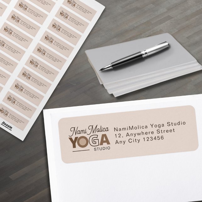 Modern Beige Brown Yoga Studio Adress Returadress Etikett (Skapare uppladdad)