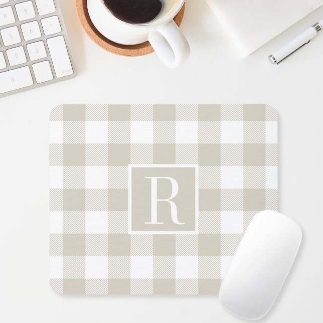 Modern Beige Buffalo-rutig Monogram-initiering Musmatta (Skapare uppladdad)
