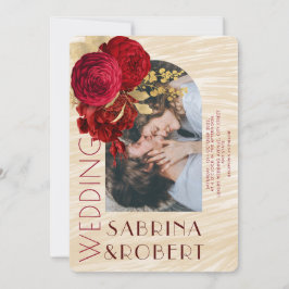 Modern Beige Burgundy Blommigt Arch Photo Bröllop Inbjudningar