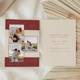 Modern Beige Burgundy Geometrisk Infogad 3 Foto Spara Datumet