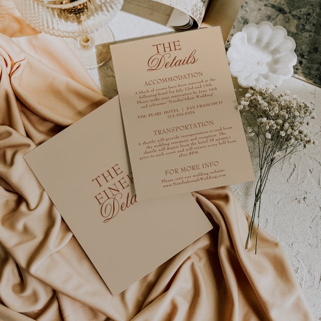 Modern Beige Burnt Orange Boho Wedding Details Tilläggskort (Skapare uppladdad)