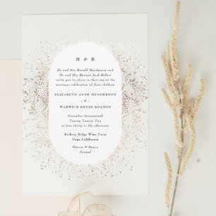 Modern Beige Cream Guld Monogram Oval Arch Inbjudningar