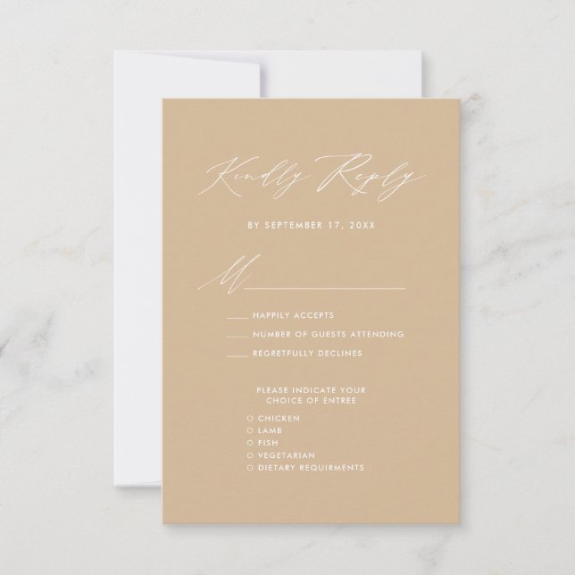 Modern Beige Elegant Script Enkel Bröllop OSA Kort (Framsida)