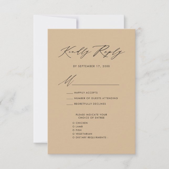 Modern Beige Elegant Script Enkel Bröllop OSA Kort (Framsida)