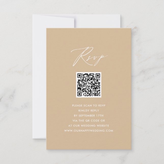Modern Beige Elegant Script Simple QR-Bröllop OSA Kort (Framsida)