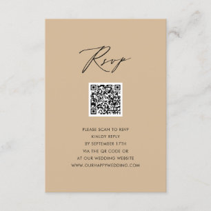 Modern Beige Elegant Script Simple QR-Bröllop OSA Tilläggskort