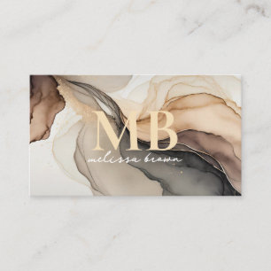 Modern Beige Elegant Watercolor Monogram Visitkort