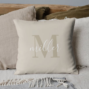 Modern Beige Familjenamn Monogram Kudde