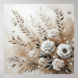 Modern Beige Flowers 12 Poster