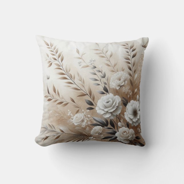 Modern Beige Flowers 12 Poster Kudde (Framsida)