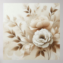 Modern Beige Flowers 16 Poster