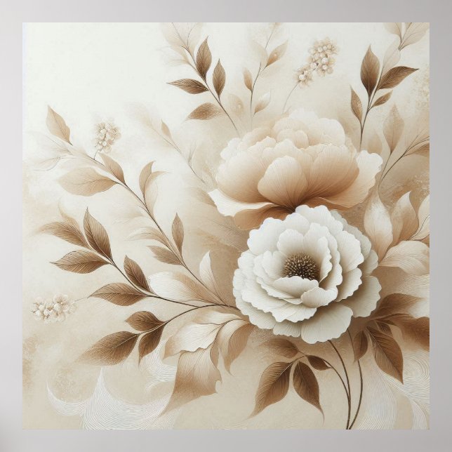 Modern Beige Flowers 16 Poster (Framsidan)