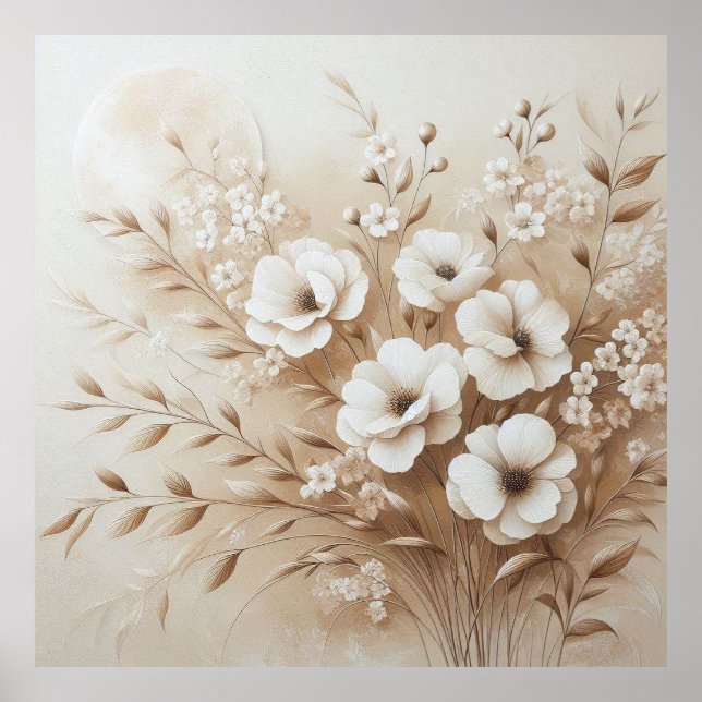 Modern Beige Flowers 17 Poster (Framsidan)