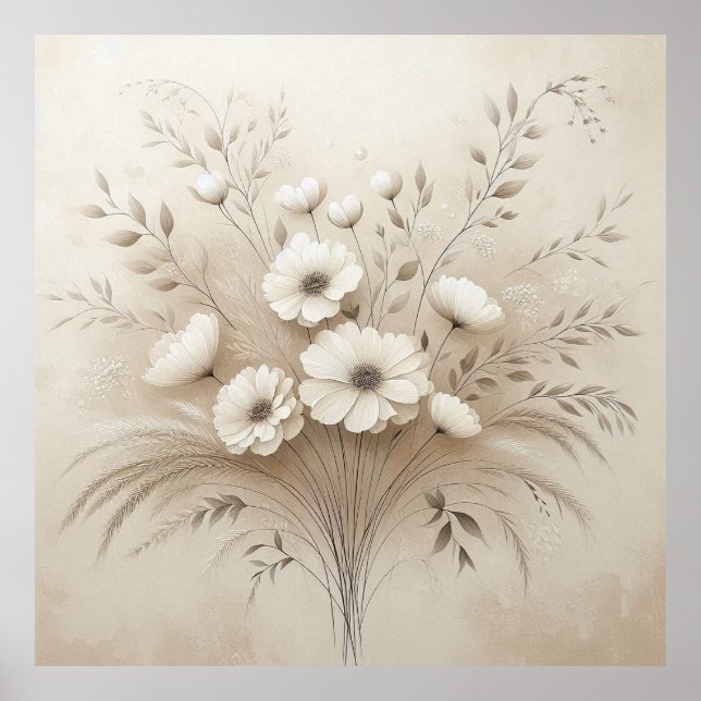 Modern Beige Flowers 17 Poster (Framsidan)