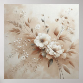 Modern Beige Flowers 18 Poster