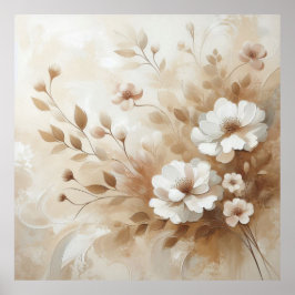 Modern Beige Flowers 19 Poster
