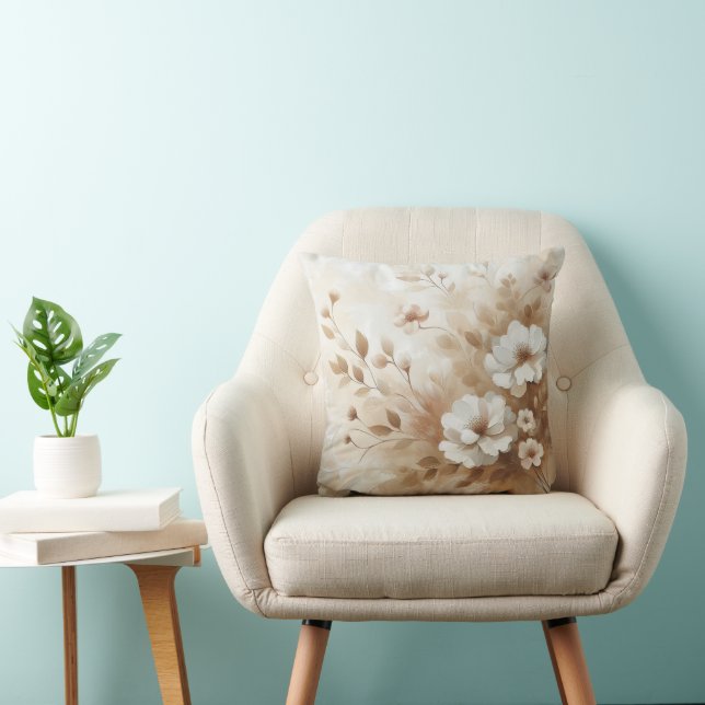 Modern Beige Flowers 19 Poster Kudde (Stol)