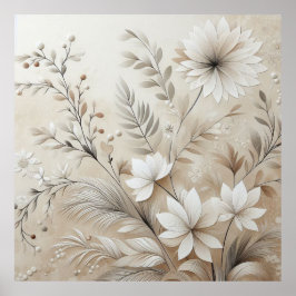 Modern Beige Flowers 1 Poster