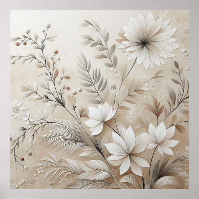 Modern Beige Flowers 1 Poster (Framsidan)