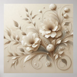 Modern Beige Flowers 21 Poster