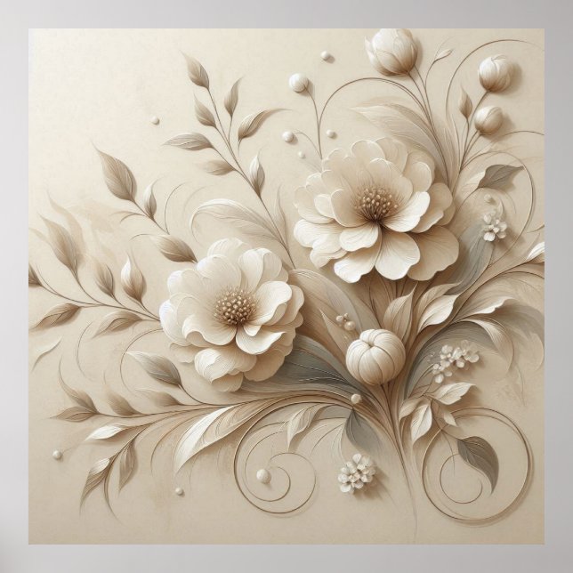 Modern Beige Flowers 21 Poster (Framsidan)