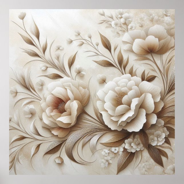 Modern Beige Flowers 22 Poster (Framsidan)