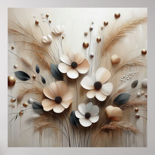 Modern Beige Flowers 24 Poster (Framsidan)
