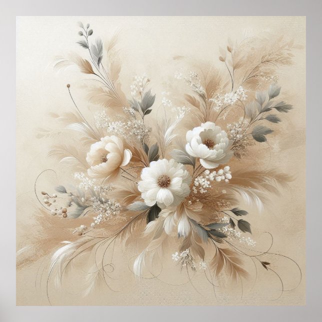 Modern Beige Flowers 2 Poster (Framsidan)