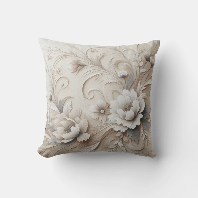 Modern Beige Flowers 3 Poster Kudde (Framsida)