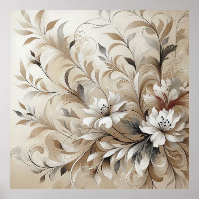 Modern Beige Flowers 4 Poster (Framsidan)