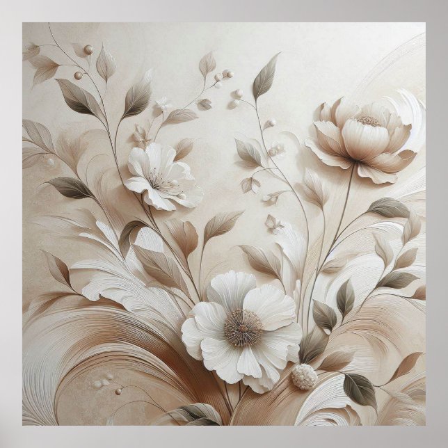Modern Beige Flowers 5 Poster (Framsidan)