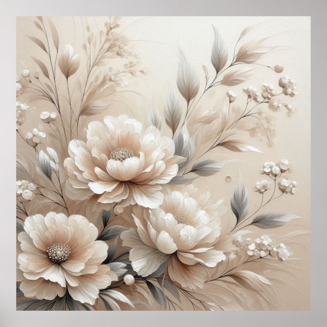 Modern Beige Flowers 8 Poster (Framsidan)