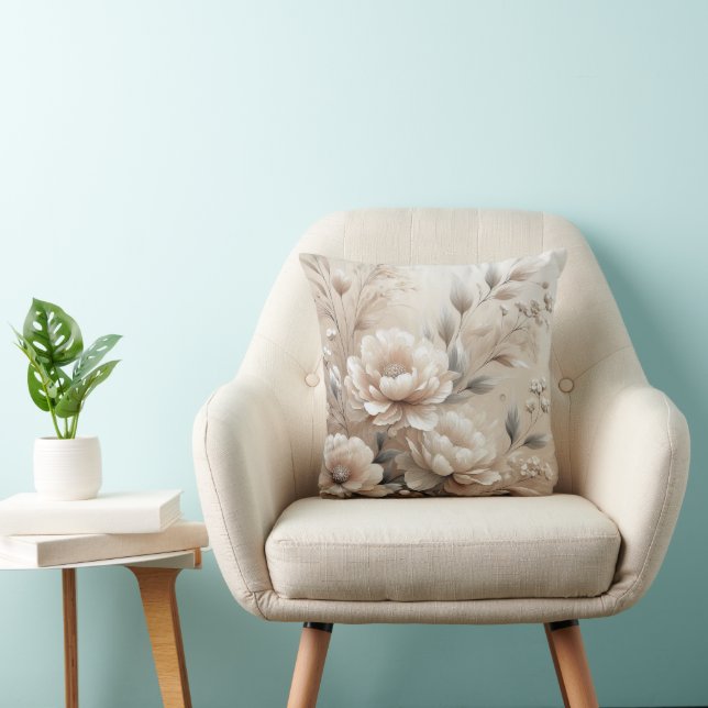 Modern Beige Flowers 8 Poster Kudde (Stol)